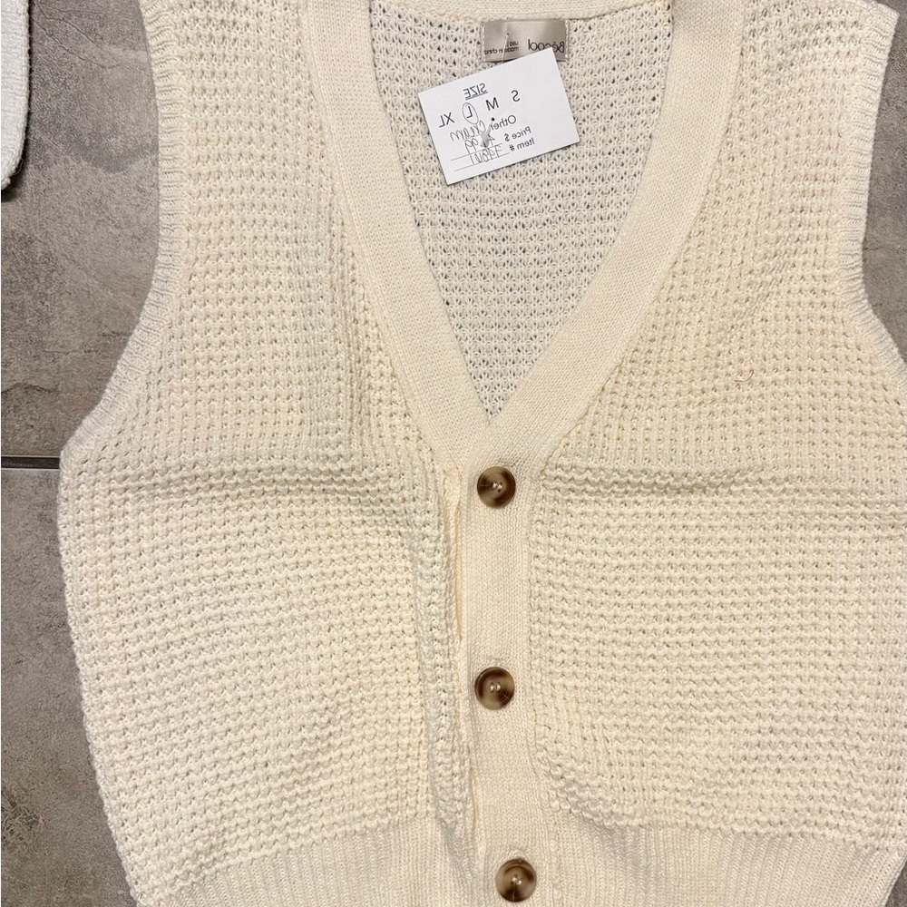 Cream Knit Button-Front Sweater Vest